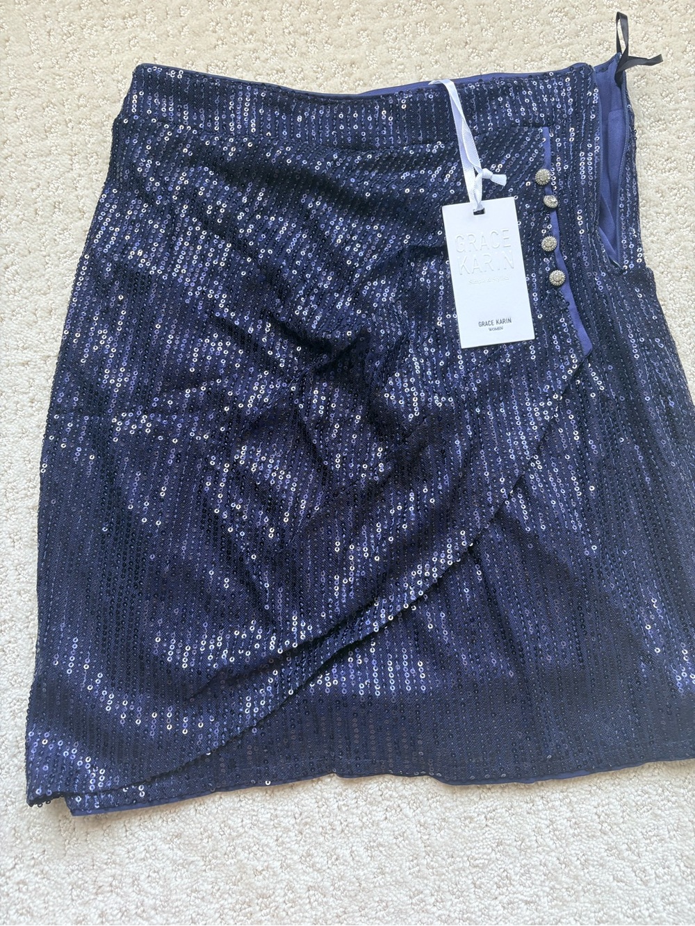NWT Navy Sequin Wrap Mini Skirt S